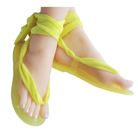 Liliana womens Flat Sandals Neon Yellow Color flat strappy Size 7 New with box - Picture 2 of 16